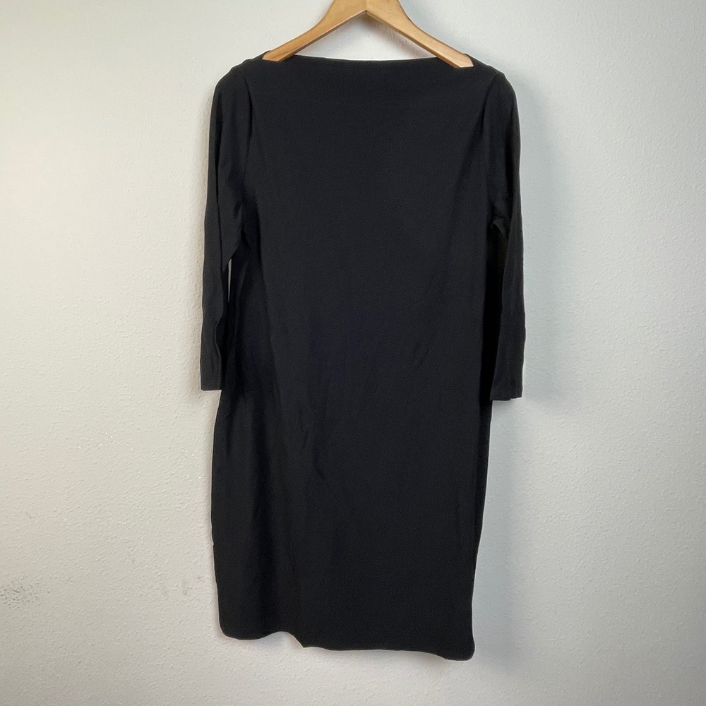 Eileen Fisher Black‎ Boat Neck 3/4 Sleeve Midi Dress M Old Money Minimalist